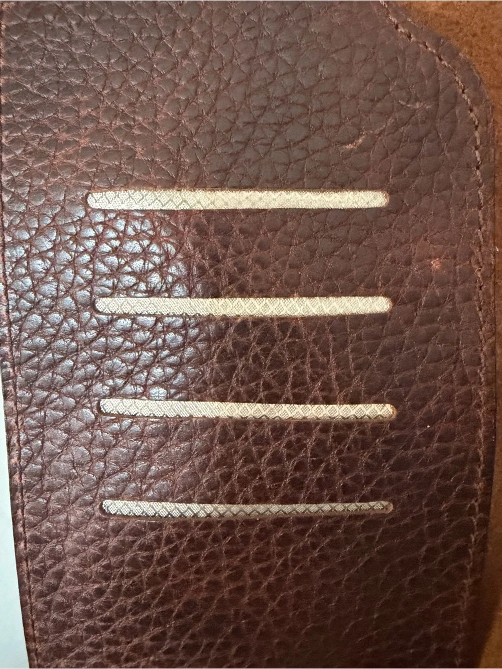 Vintage Handmade Dark Brown Pebbled Leather Long Bifold Wallet with Brass Accent